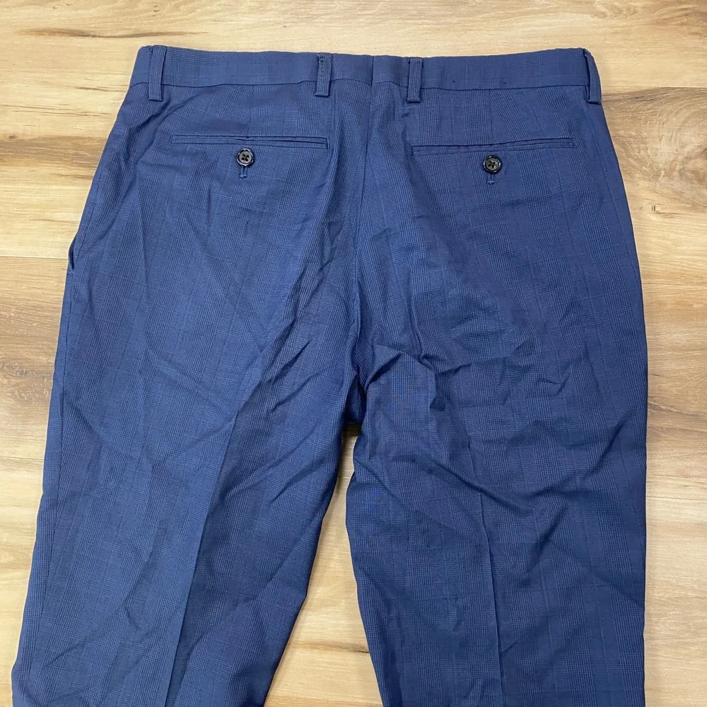 Banana Republic Dress Pants 31x30 Standard Fit Wool Glen Plaid Blue Trousers